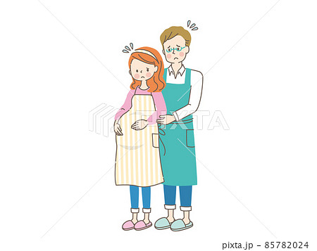 お腹の中の赤ちゃんを心配する妊婦と寄り添う夫 お腹の中の赤ちゃんを心配する妊婦と寄り添う夫 85782024