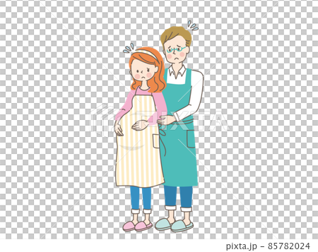 お腹の中の赤ちゃんを心配する妊婦と寄り添う夫 お腹の中の赤ちゃんを心配する妊婦と寄り添う夫 85782024