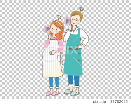お腹の中の赤ちゃんを心配する妊婦と寄り添う夫 お腹の中の赤ちゃんを心配する妊婦と寄り添う夫 85782025
