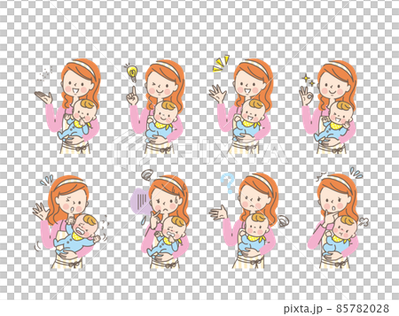 Facial expression set of mom holding a baby 85782028