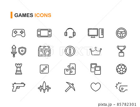 ゲーム関連の線画アイコンセット 85782301