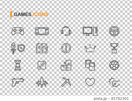 ゲーム関連の線画アイコンセット 85782301