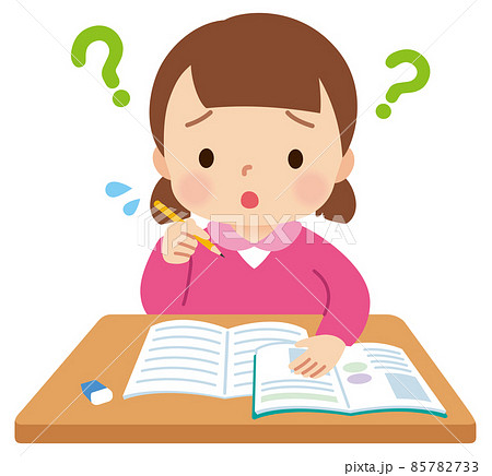 勉強する子供　疑問　ハテナ　女の子　小学生 85782733