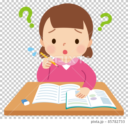 勉強する子供　疑問　ハテナ　女の子　小学生 85782733