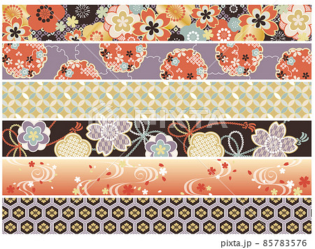 シックな配色の桜の和柄帯(横)のイラスト素材 [85783576] - PIXTA