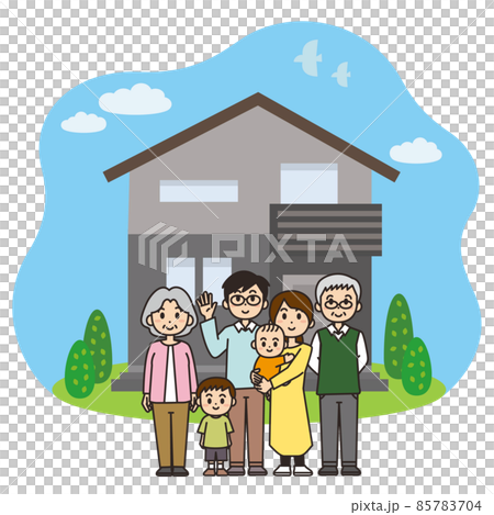 マイホームと二世代家族のイラスト素材のイラスト素材
