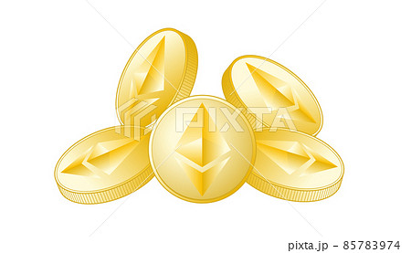 たくさんのイーサリアムコイン・ゴールドカラー 85783974