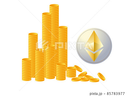 積み上げられたたくさんのイーサリアムコイン 85783977