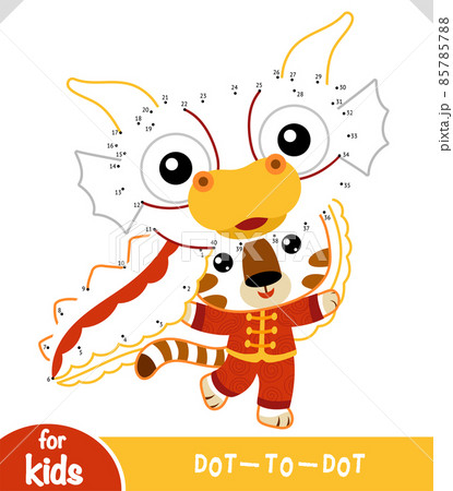 Numbers game, education dot to dot game for kids, Chinese new year character tiger in dragon costume 85785788