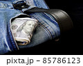 100 usd banknotes visible in the pocket of a jeans lying on the floor, your jeans and 100 usd, 85786123