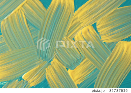Abstract art background turquoise and yellow colors. Watercolor painting on canvas with blue strokes and splash. 85787636