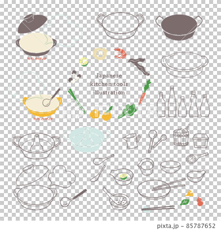 キッチンツールのイラストセット/鍋と調味料 85787652