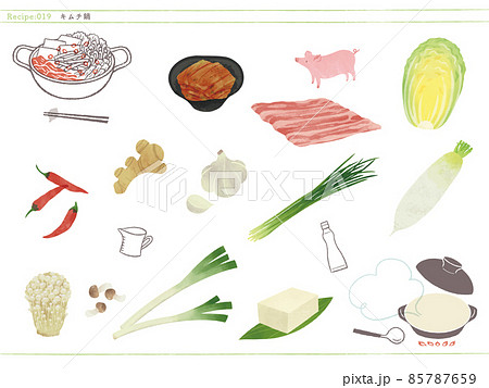 定番のお鍋-キムチ鍋の食材イラスト 85787659