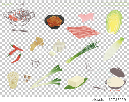 定番のお鍋-キムチ鍋の食材イラスト 85787659