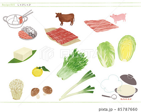 定番のお鍋-しゃぶしゃぶの食材イラスト 85787660