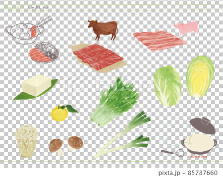 定番のお鍋-しゃぶしゃぶの食材イラスト 85787660