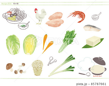 定番のお鍋-寄せ鍋の食材イラスト 定番のお鍋-寄せ鍋の食材イラスト 85787661