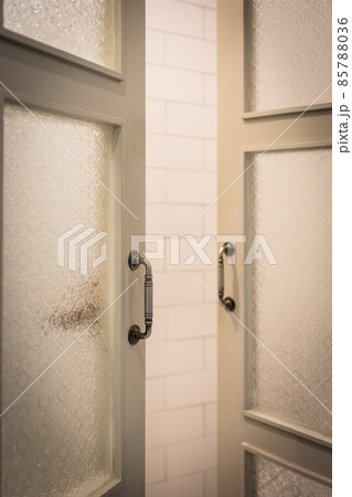 closeup opened classic style wooden door 85788036