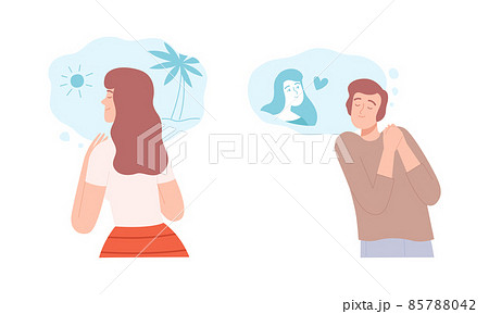 Young Man and Woman Thought and Need in Cloud Vector Set Young Man and Woman Thought and Need in Cloud Vector Set 85788042
