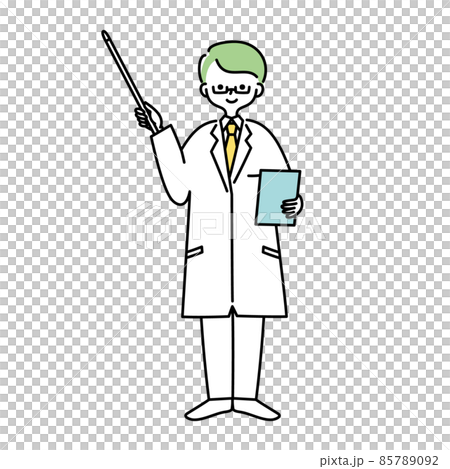 Illustration of a man in a white coat holding a pointer 85789092