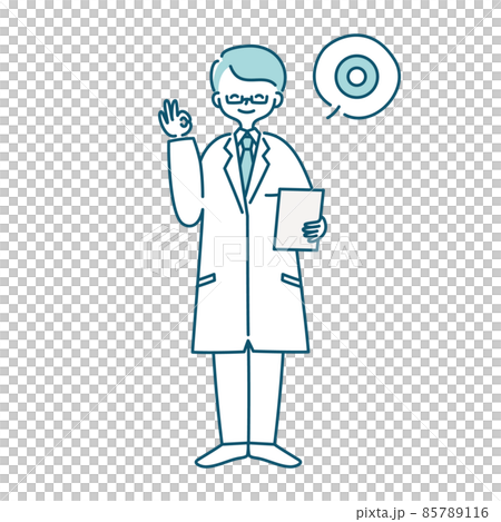 Illustration of a man in a white coat giving an OK sign Illustration of a man in a white coat giving an OK sign 85789116