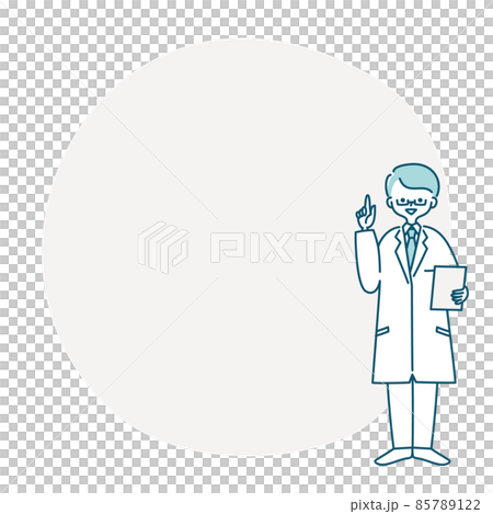 一個穿白大衣的男人伸出手指的框架插圖 85789122