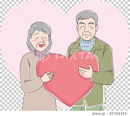 ハートを持った笑顔の老夫婦 85789163