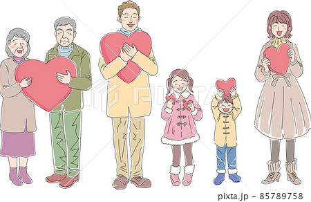 ハートを持った笑顔の人物_6人_カラー_冬服 ハートを持った笑顔の人物_6人_カラー_冬服 85789758