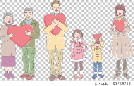 ハートを持った笑顔の人物_6人_カラー_冬服 ハートを持った笑顔の人物_6人_カラー_冬服 85789758