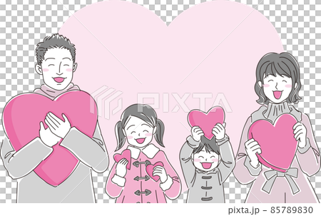 ハートを持った4人家族_シンプルカラー_冬服_上半身_ハート入り ハートを持った4人家族_シンプルカラー_冬服_上半身_ハート入り 85789830