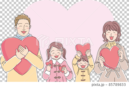 ハートを持った4人家族_カラー_冬服_上半身_ハート入り 85789833