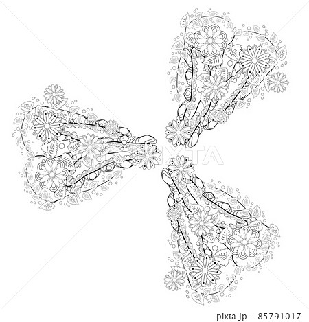 Black and white ornamental fantastic flowers, magic composition. Monochrome Pattern: Floral Texture, Adult Coloring Book page 85791017