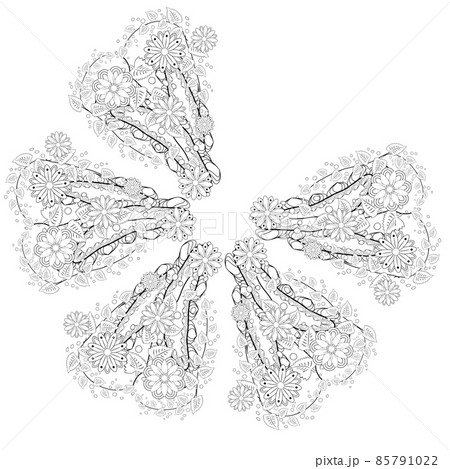 Henna tattoo doodle elements on white background. Mehendi flowers. Abstract floral elements in Indian style. Ethnic ornament, coloring book. 85791022