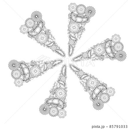 Black and white ornamental fantastic flowers, magic composition. Monochrome Pattern: Floral Texture, Adult Coloring Book page Black and white ornamental fantastic flowers, magic composition. Monochrome Pattern: Floral Texture, Adult Coloring Book page 85791033