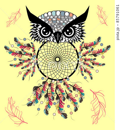 Patterned owl on the grunge background. African indian totem tattoo design 85791061