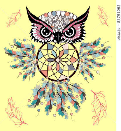 Patterned owl on the grunge background. African indian totem tattoo design Patterned owl on the grunge background. African indian totem tattoo design 85791062