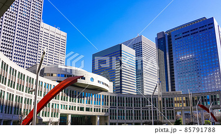 新宿超高層ビル群を背景に建つ東京都議会議事堂（東京都新宿区）	 85791788