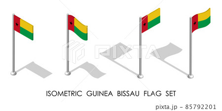 isometric flag of Guinea Bissau in static position and in motion on flagpole. 3d vector