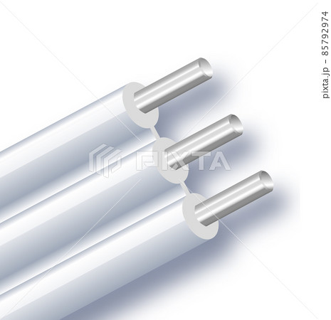 Flexible three-wire electrical aluminum cable isolated on white background. Copper multicore cable with double color insulation. Close-up section. Power wire. Vector illustration Flexible three-wire electrical aluminum cable isolated on white background. Copper multicore cable with double color insulation. Close-up section. Power wire. Vector illustration 85792974