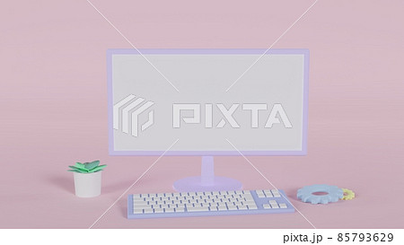 シンプルで可愛いデスクトップパソコンの3dイラスト壁紙背景素材 ピンク のイラスト素材