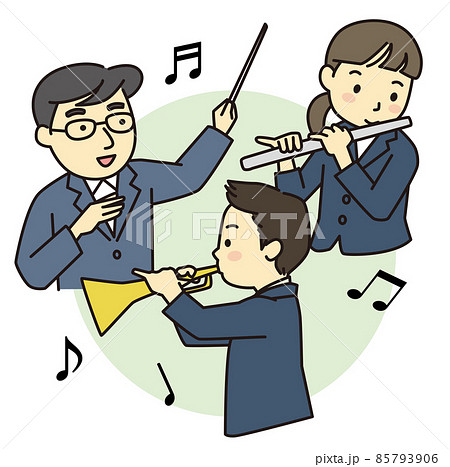 楽器を吹く学生と指揮をする先生 85793906
