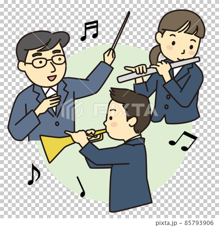 楽器を吹く学生と指揮をする先生 85793906