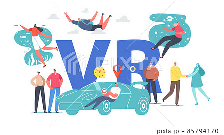 Characters Use Vr Glasses. People Driving Car, Parachuting, Space and Ocean Travel, Dating Virtual and Augmented Reality Characters Use Vr Glasses. People Driving Car, Parachuting, Space and Ocean Travel, Dating Virtual and Augmented Reality 85794170