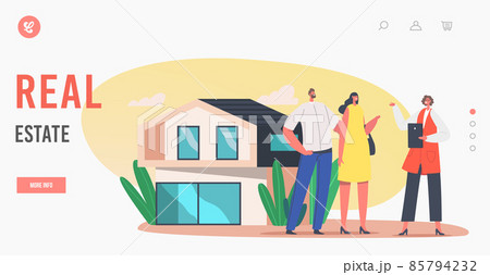 Real Estate Landing Page Template. Couple Buy Luxury Suburban Cottage. Realtor Sell House to Clients. Manager Make Deal Real Estate Landing Page Template. Couple Buy Luxury Suburban Cottage. Realtor Sell House to Clients. Manager Make Deal 85794232
