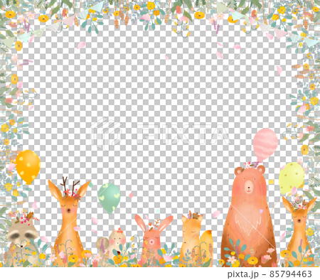 森の動物と風船と植物の北欧風かわいい春の桜の花びら舞い散るフレームイラスト素材 森の動物と風船と植物の北欧風かわいい春の桜の花びら舞い散るフレームイラスト素材 85794463