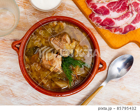 Traditional Russian dish is cabbage soup 85795432