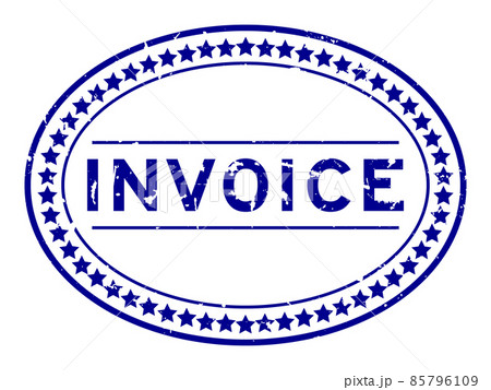 Grunge blue invoice word oval rubber seal stamp on white background 85796109
