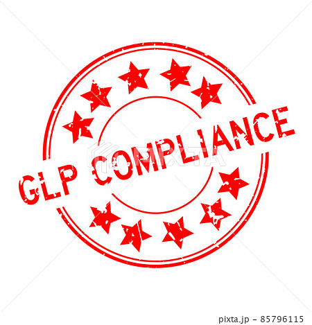 Grunge red GLP (Abbreviation of Good laboratory practice) compliance word with star icon round rubber seal stamp on white background 85796115