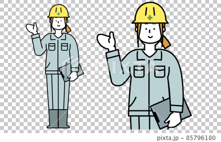 手をかざしている作業服を着た工事現場の女性の全身イラスト素材 のイラスト素材