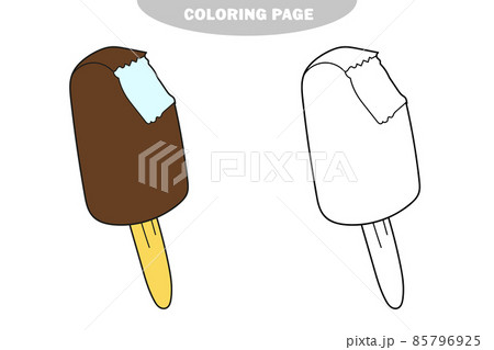 Simple coloring page. Popsicle bar ice cream with bite line art outline cartoon 85796925